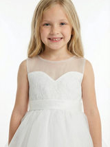 Ethereal Tulle Flower Girl Dress with Sheer Illusion Neckline