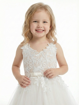 Sweet Ivory Lace Flower Girl Dress with Tulle Skirt for Weddings and Special Occasions