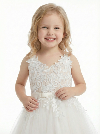 Sweet Ivory Lace Flower Girl Dress with Tulle Skirt for Weddings and Special Occasions