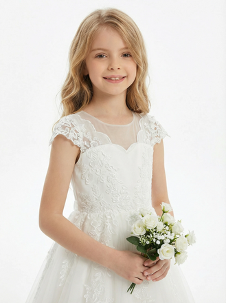 Dreamy White Tulle & Lace Flower Girl Dress