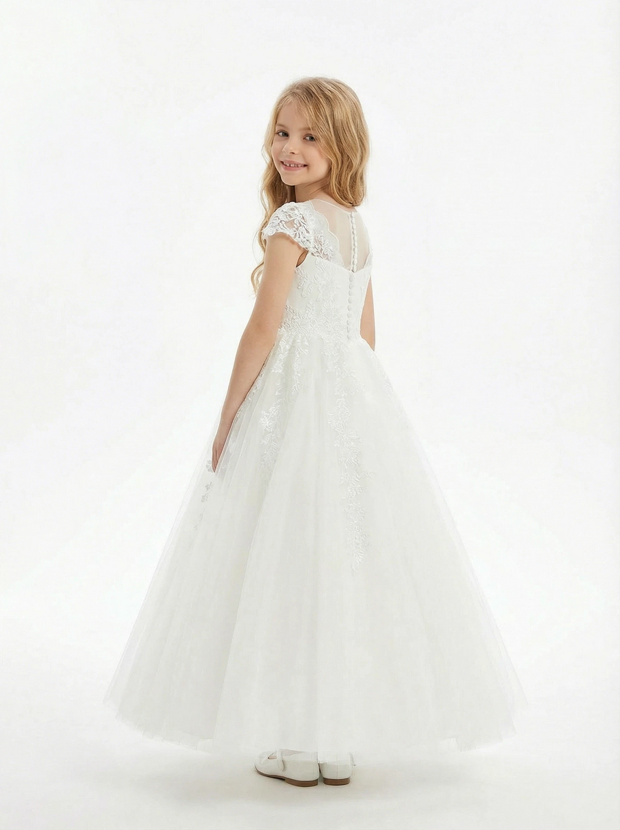 Dreamy White Tulle & Lace Flower Girl Dress