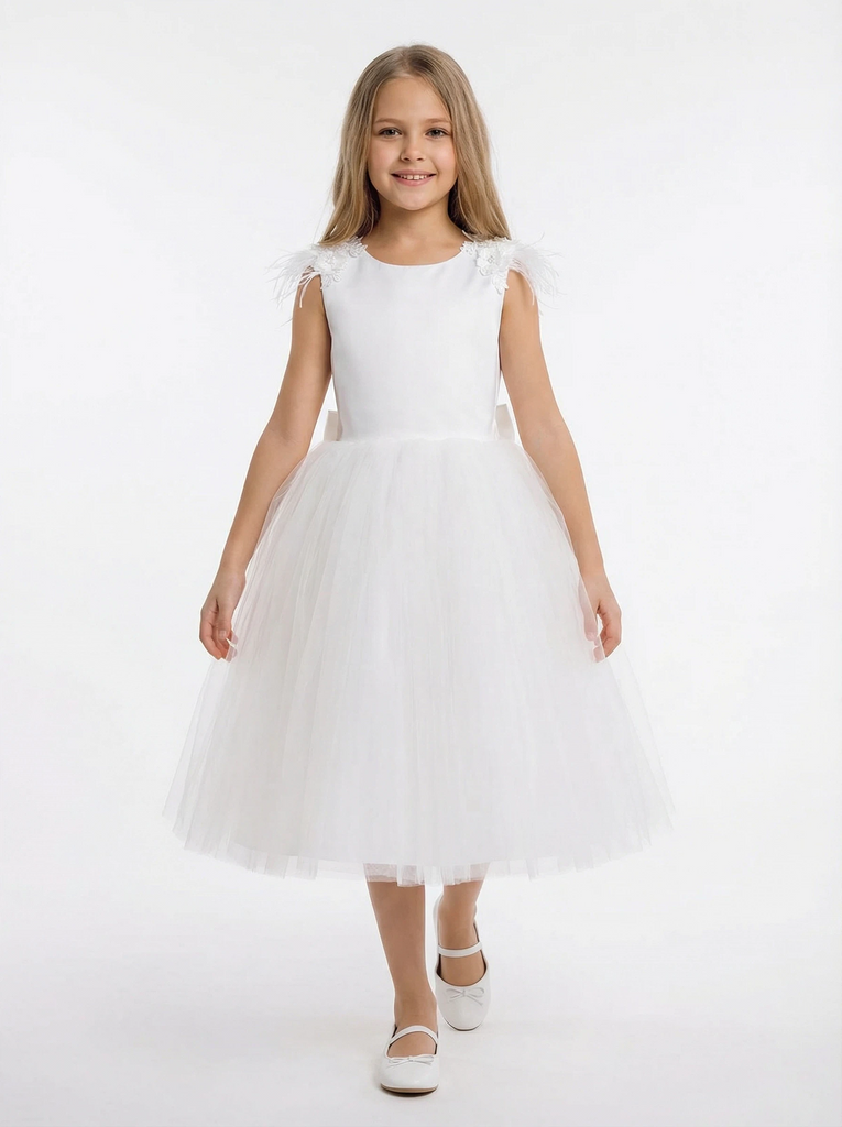 Feather Bow Flower Girl Dress Toddler For Wedding Flowers Pageant Dress Evening Gowns Birthday Party Dresses