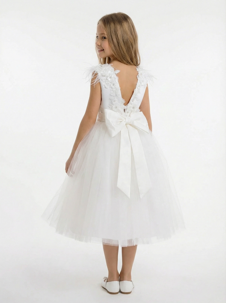 Feather Bow Flower Girl Dress Toddler For Wedding Flowers Pageant Dress Evening Gowns Birthday Party Dresses
