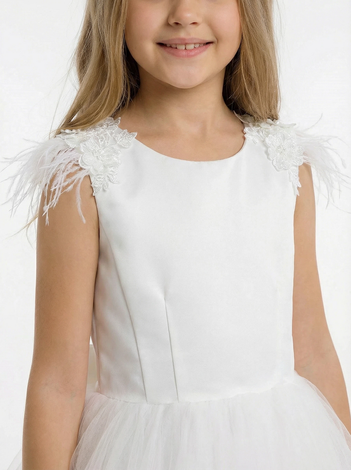Feather Bow Flower Girl Dress Toddler For Wedding Flowers Pageant Dress Evening Gowns Birthday Party Dresses