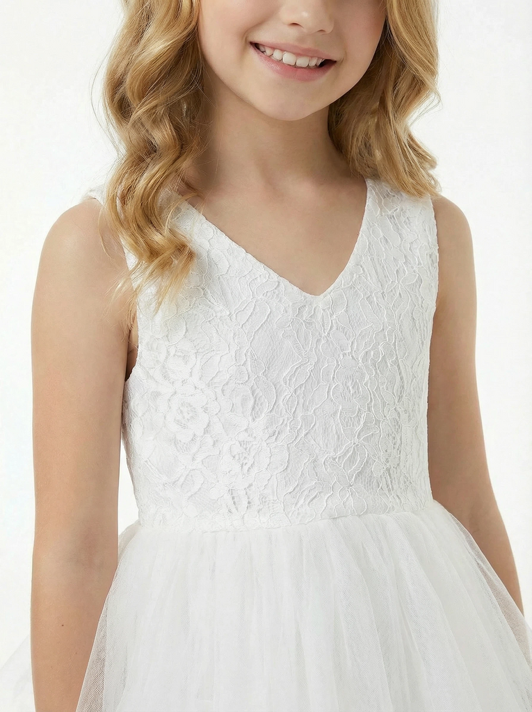 Lace Layered Tulle Princess Dress Flower Girl Dress Birthday Party Dresses