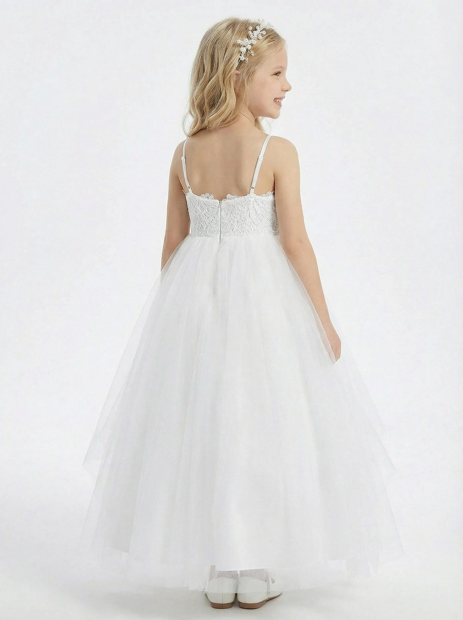Spaghetti Straps Lace Tulle Princess Dress Flower Girl Dress Birthday Party Dresses
