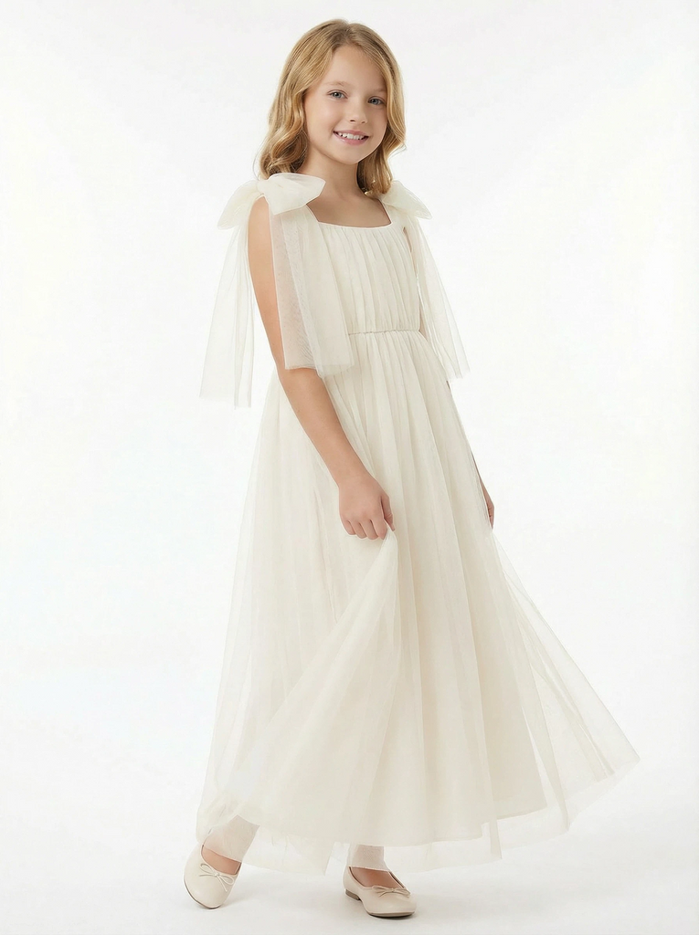 Tie Belt That Forms a Bow Tulle Floor-length Princess Dress Flower Girl Dress Birthday Party Dresses