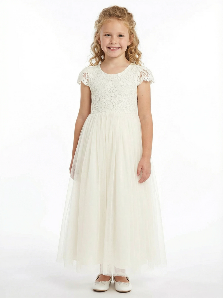 Lace A-line Tulle Cap Sleeve Princess Dress Flower Girl Dress Birthday Party Dresses