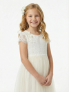 Short Sleeves Lace Applique Bow Princess Dress Flower Girl Dress Birthday Party Dresses