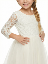 Long Sleeves Jewel Lace Princess Dress Flower Girl Dress Birthday Party Dresses