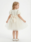 Puff Short Sleeves Jewel Satin Princess Dress Flower Girl Dress Birthday Party Dresses