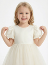 Puff Short Sleeves Jewel Satin Princess Dress Flower Girl Dress Birthday Party Dresses
