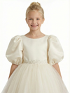 Puff Short Sleeves Beads Satin Bow Knot Flower Girl Dress Birthday Party Dresses