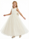 Lovely Beads Tulle Bow Knot Floor-Length Flower Girl Dress Birthday Party Dresses