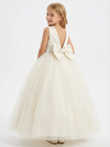 Lovely Beads Tulle Bow Knot Floor-Length Flower Girl Dress Birthday Party Dresses