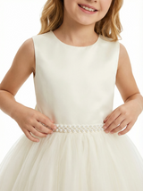 Lovely Beads Tulle Bow Knot Floor-Length Flower Girl Dress Birthday Party Dresses