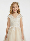 Applique Cap Sleeves V-neck Floor-Length Flower Girl Dress Birthday Party Dresses