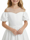 Satin Puff-Sleeve Princess Dres Floor-Length Flower Girl Dress Birthday Party Dresses