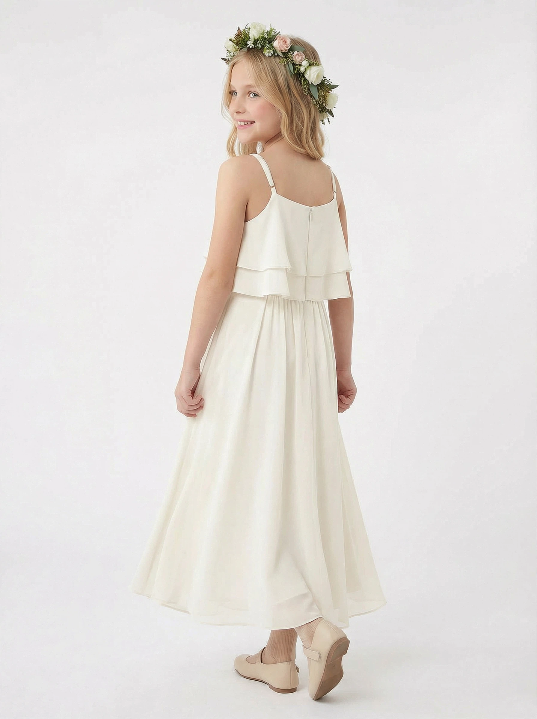 Spaghetti Straps Layered Chiffon Princess Dress Flower Girl Dress Birthday Party Dresses
