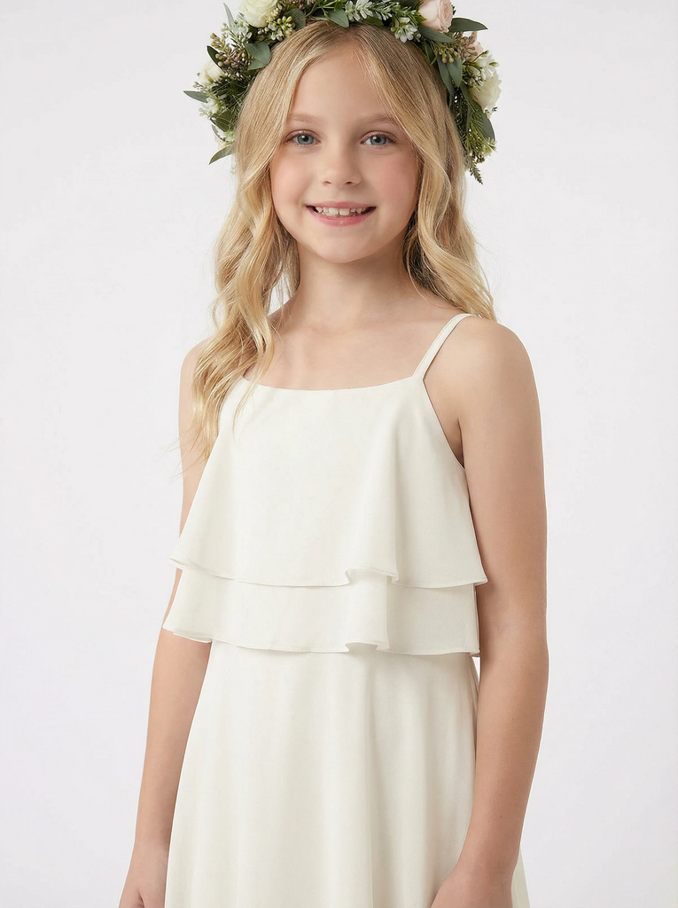 Spaghetti Straps Layered Chiffon Princess Dress Flower Girl Dress Birthday Party Dresses