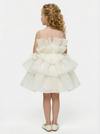 Sleeveless Sheer Neck Ruffled Tulle Flower Girl Dress Cute Puffy Tiered Dress with Bow Detail
