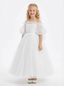 Off-the-Shoulder Puff Sleeve Tulle Flower Girl Dress Cute A-Line Lace Embroidered Long Dress