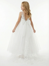 Sheer Neck Sleeveless Lace Tulle Flower Girl Dress Cute A-Line Gown with Back Bow & Train Detail
