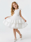 Round Neck Bow Shoulder Tiered Tulle Flower Girl Dress Cute A-Line Sleeveless Gown with Ruffled Skirt