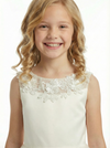 Round Neck Sheer Lace Sleeveless Tulle Flower Girl Dress Cute A-Line Gown with Back Bow & Train