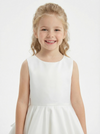 Sleeveless Round Neck Satin Flower Girl Dress A-Line Knee-Length Gown with Cutout Back & Oversized Bow Detail