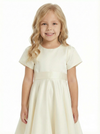Short-Sleeve Round Neck Satin Flower Girl Gown A-Line Knee-Length Dress with Waist Sash Detail
