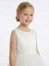 A-Line Round Neck Satin Tulle Flower Girl Dress Pearl Trim Bow Accent Cute Elegant Flower Tulle Dress for Kids