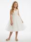 Spaghetti Strap Lace Tulle Flower Girl Dress Floral Embroidery Sleeveless Elegant Cute Flower Tulle Dress for Kids