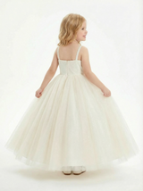 Spaghetti Strap Sequins Tulle Flower Girl Dress Sleeveless Cute Elegant Flower Tulle Dress for Kids