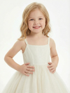 Spaghetti Strap Sequins Tulle Flower Girl Dress Sleeveless Cute Elegant Flower Tulle Dress for Kids