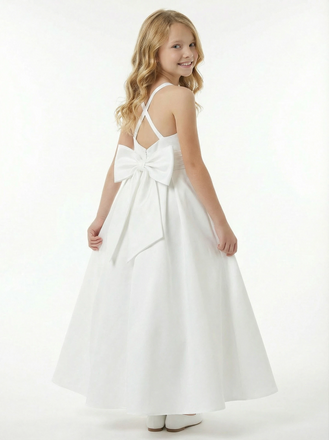 Sequins Tulle Flower Girl Dress Cross Back Bow Accent Sleeveless Elegant Cute Flowery Dress for Kids