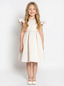 A-Line Round Neck Satin Flower Girl Dress Ruffle Short Sleeve Cute Elegant Flowery Dress for Kids