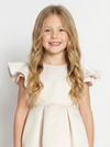 A-Line Round Neck Satin Flower Girl Dress Ruffle Short Sleeve Cute Elegant Flowery Dress for Kids