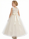 Round Neck Sleeveless A-Line Gown Delicate Lace Top & Tulle Skirt with Bow Belt for Special Occasions
