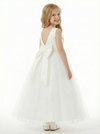 Cute Flower Girl Dress Round Neck Pearl A-Line Tulle Sleeveless Back Bow Formal Event Gown