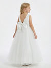 Round Neck A-Line Lace Tulle Sleeveless Back Bow Formal Gown Cute Flower Girl Dress