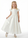 Elegant Flower Girl Dress Round Neck Puff Short Sleeve A-Line Satin Gown with Floral Embroidery
