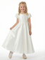 Elegant Flower Girl Dress Round Neck Puff Short Sleeve A-Line Satin Gown with Floral Embroidery