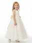 Charming Flower Girl Dress Round Neck Sleeveless A-Line Floor-Length Satin & Tulle Gown with Pearl Embellishments