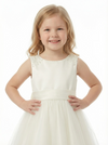 Charming Flower Girl Dress Round Neck Sleeveless A-Line Floor-Length Satin & Tulle Gown with Pearl Embellishments