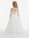 Elegant Long-Sleeve Illusion-Neck Flower Girl Gown Tulle Dress Button Back Lace Detailing for Weddings & Special Occasions
