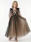 Chic Flower Girl Gown Scoop Neck Sleeveless Lace Embroidered A-Line Floor-Length Tulle Dress with Bow Capelet