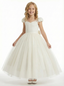 Sweetheart-Neck Puff-Sleeve Flower Girl Dress A-Line Polka-Dot Tulle Gown with Back Bow & Button Detail for Weddings & Formal Occasions