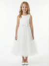 Sleeveless Round-Neck Flower Girl Gown A-Line Tulle Dress with Satin Bodice Waist Bow & Lightweight Tulle Skirt for Wedding Celebrations