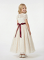 Short Puff-Sleeve Round-Neck Flower Girl Dress Lace Gown with Satin Waist Bow & Intricate Lace Overlay for Wedding & Formal Gatherings